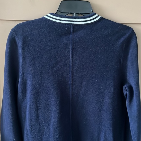 Talbots New no Tag Petite M Navy Stripe Trim Cardigan “Lady Jacket” Cotton Silk - Picture 7 of 8